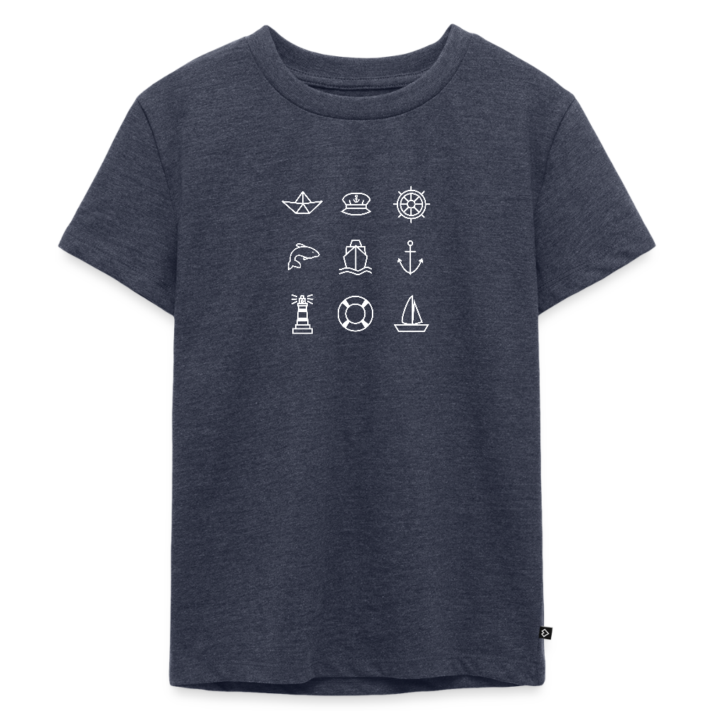 Kinder Premium T-Shirt - Nautik Doodles (weiss) - Jeansblau 