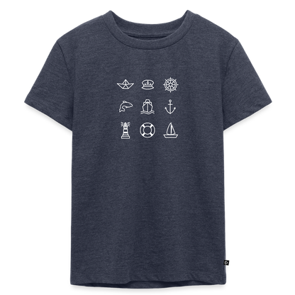 Kinder Premium T-Shirt - Nautik Doodles (weiss) - Jeansblau 