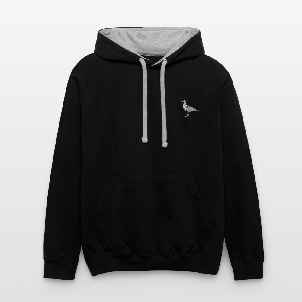 Möwe - Unisex Kontrast-Hoodie - Schwarz/Grau meliert
