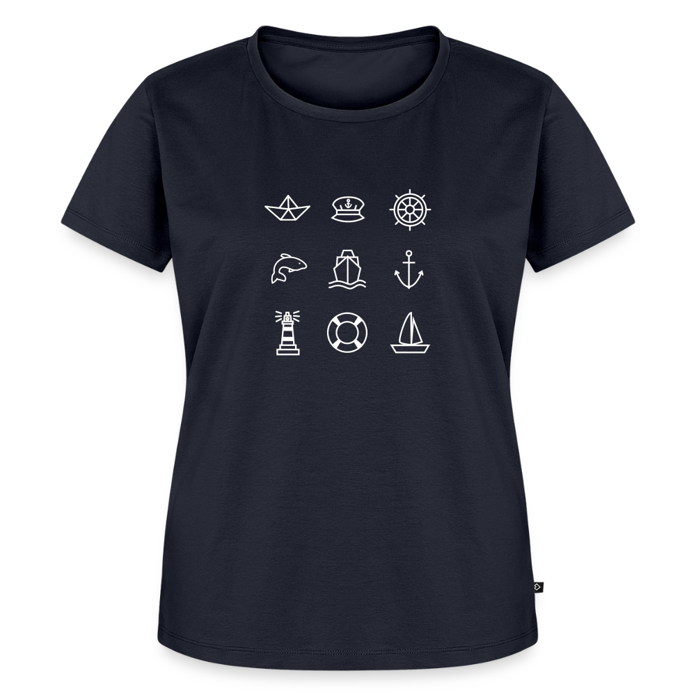 Damen Premium Bio T-Shirt - Nautik Doodles (weiss) - Navy