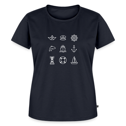 Damen Premium Bio T-Shirt - Nautik Doodles (weiss) - Navy