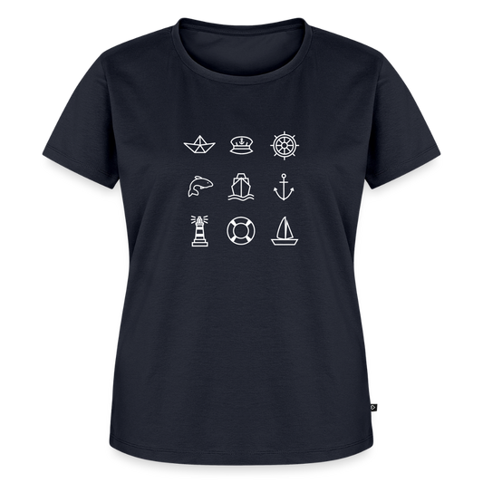 Damen Premium Bio T-Shirt - Nautik Doodles (weiss) - Navy