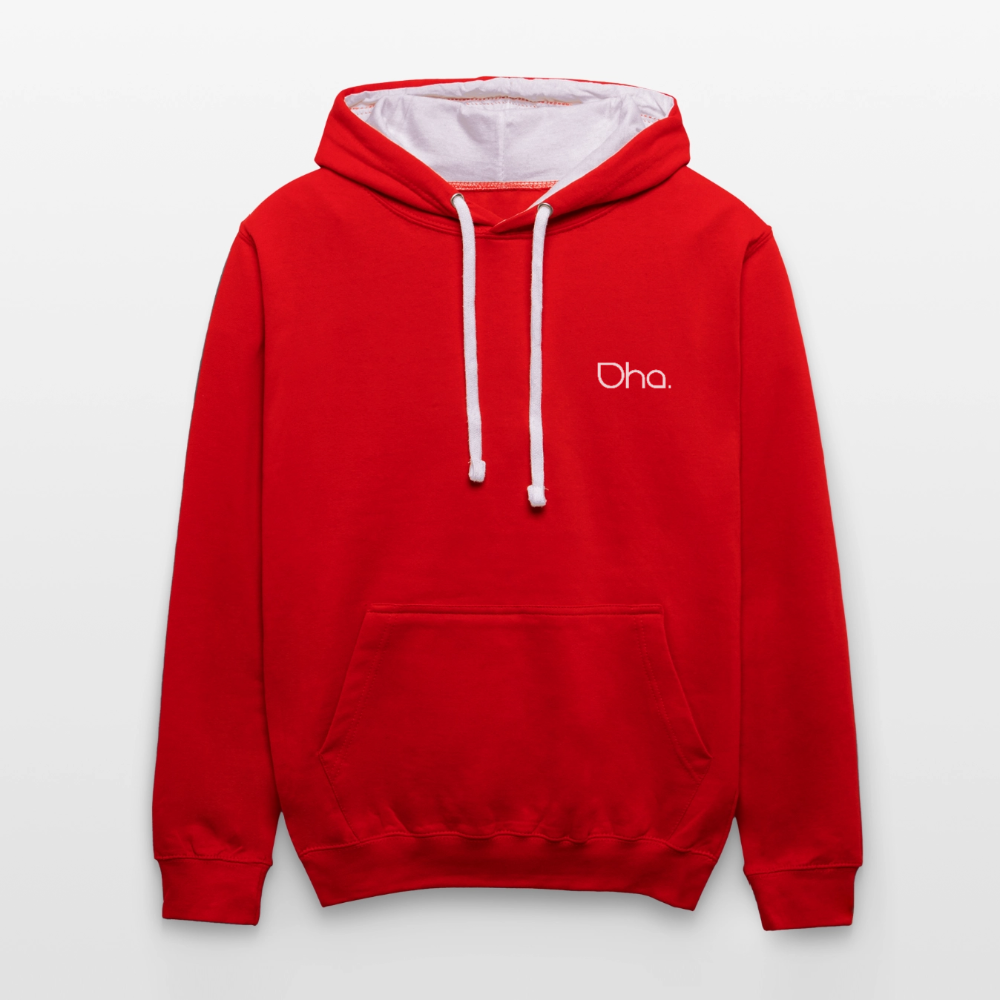 Oha (weiß) - Unisex Kontrast-Hoodie - Rot/Weiß