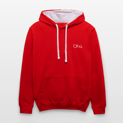 Oha (weiß) - Unisex Kontrast-Hoodie - Rot/Weiß