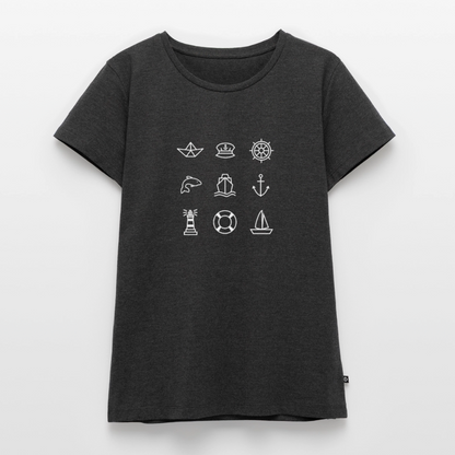Damen Premium Bio T-Shirt - Nautik Doodles (weiss) - Anthrazit meliert