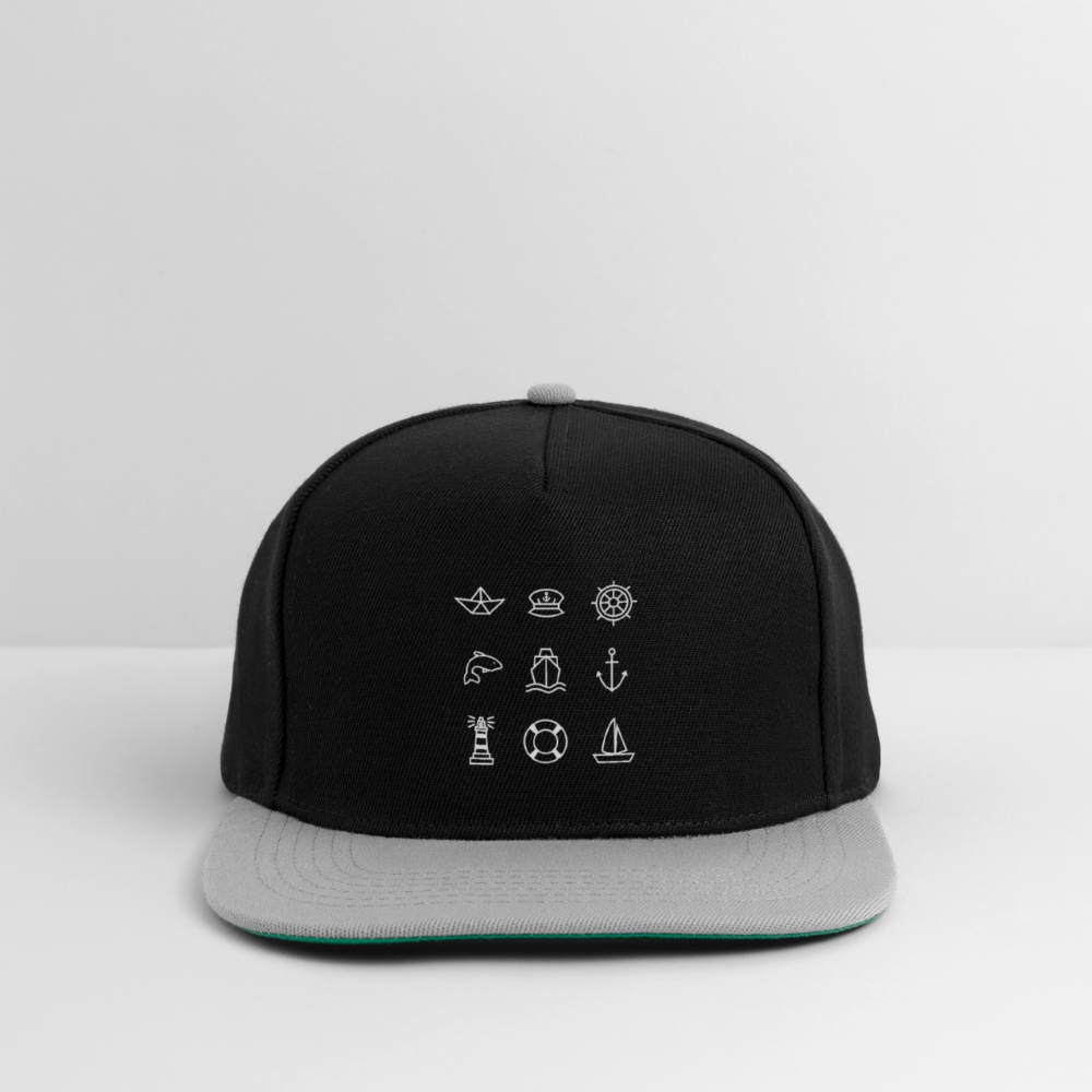Snapback Cap - Nautik Doodles (weiss) - Schwarz/Grau