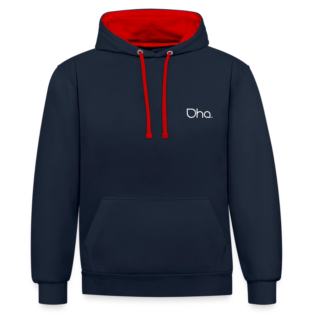 Oha (weiß) - Unisex Kontrast-Hoodie - Navy/Rot