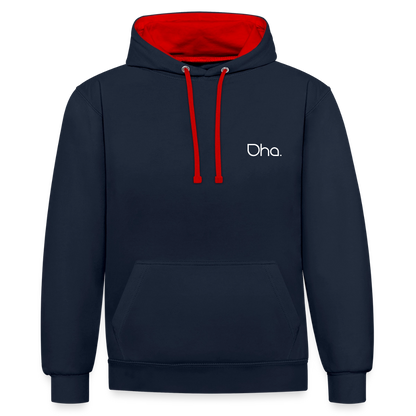 Oha (weiß) - Unisex Kontrast-Hoodie - Navy/Rot