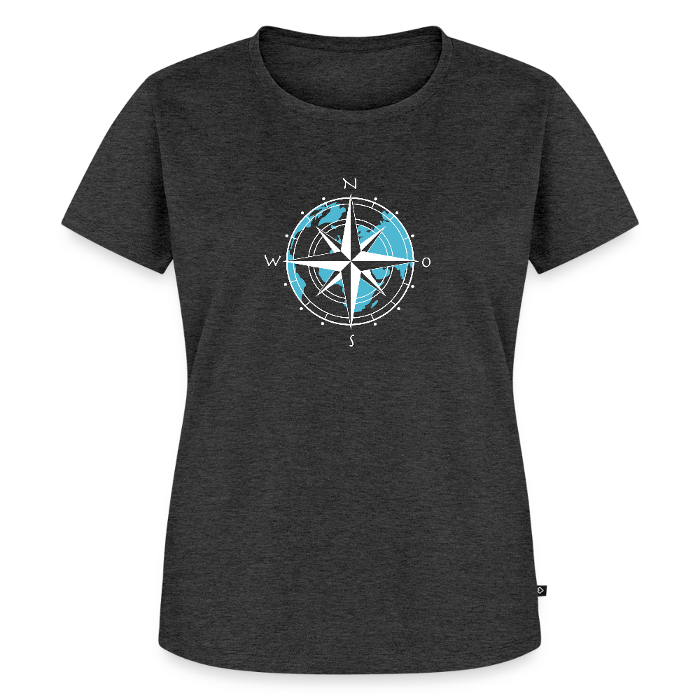 Damen Premium Bio T-Shirt - Kompass (weiss) - Anthrazit meliert