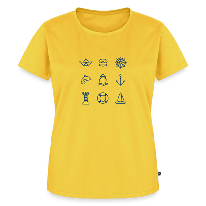 Damen Premium Bio T-Shirt - Nautik Doodles - Gelb