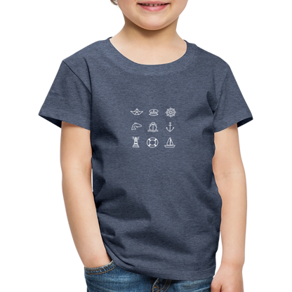 Kinder Premium T-Shirt - Nautik Doodles (weiss) - Blau meliert