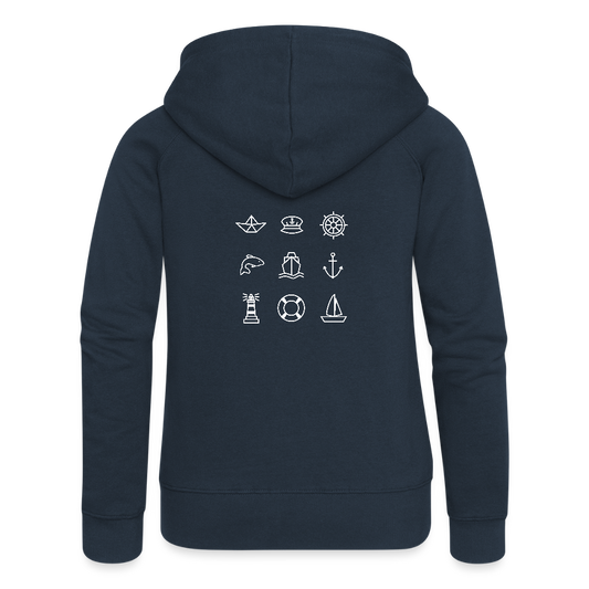 Frauen Premium Kapuzenjacke - Nautik Doodles (weiss) - Navy