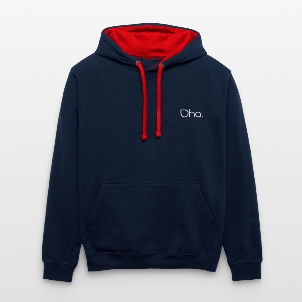 Oha (weiß) - Unisex Kontrast-Hoodie - Navy/Rot