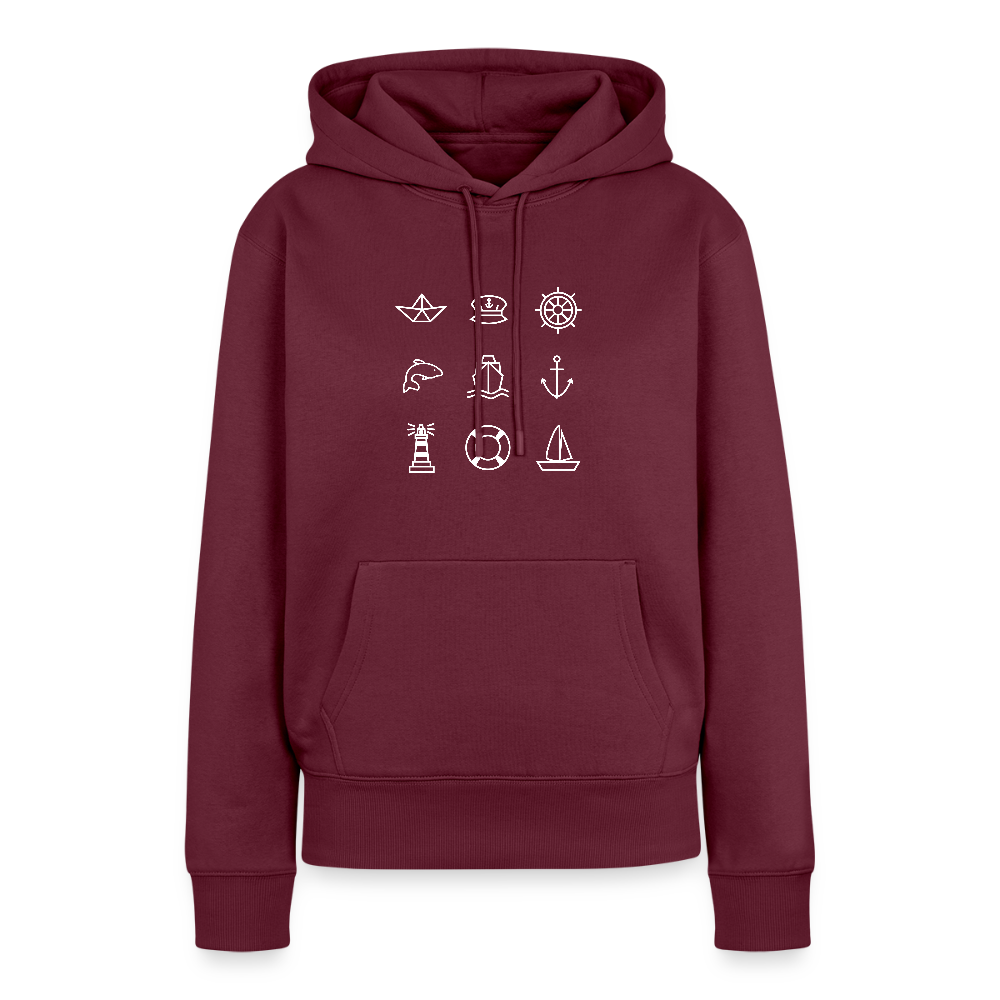 Damen Premium Hoodie - Nautik Doodles (weiss) - Burgunderrot
