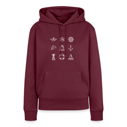 Damen Premium Hoodie - Nautik Doodles (weiss) - Burgunderrot