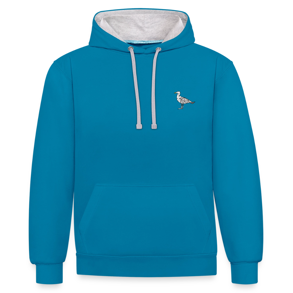 Möwe - Unisex Kontrast-Hoodie - Pfauenblau/Grau meliert