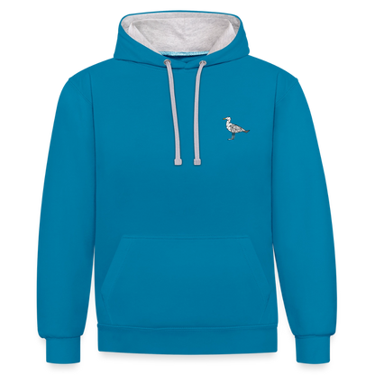 Möwe - Unisex Kontrast-Hoodie - Pfauenblau/Grau meliert