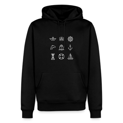 Herren Premium Hoodie - Nautik Doodles (weiss) - Schwarz