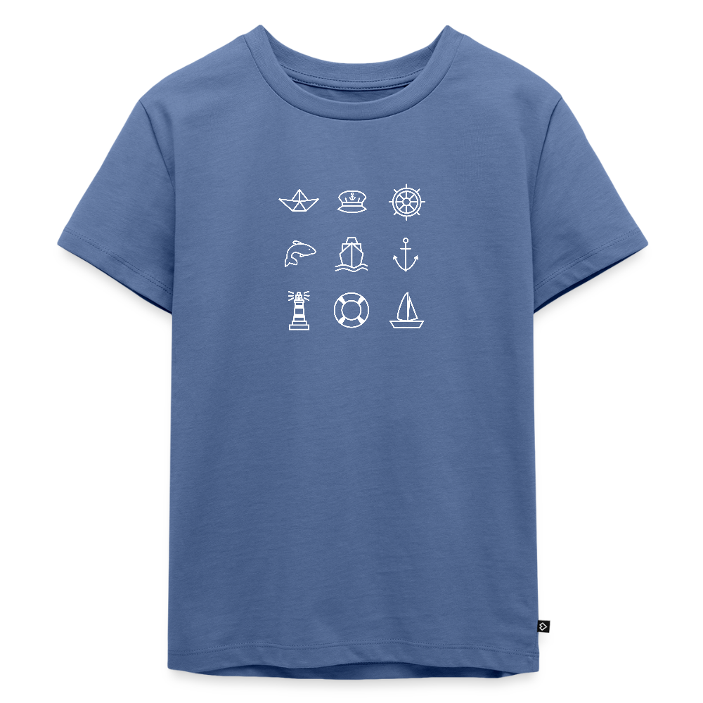 Kinder Premium T-Shirt - Nautik Doodles (weiss) - Taubenblau