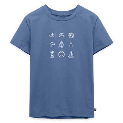 Kinder Premium T-Shirt - Nautik Doodles (weiss) - Taubenblau