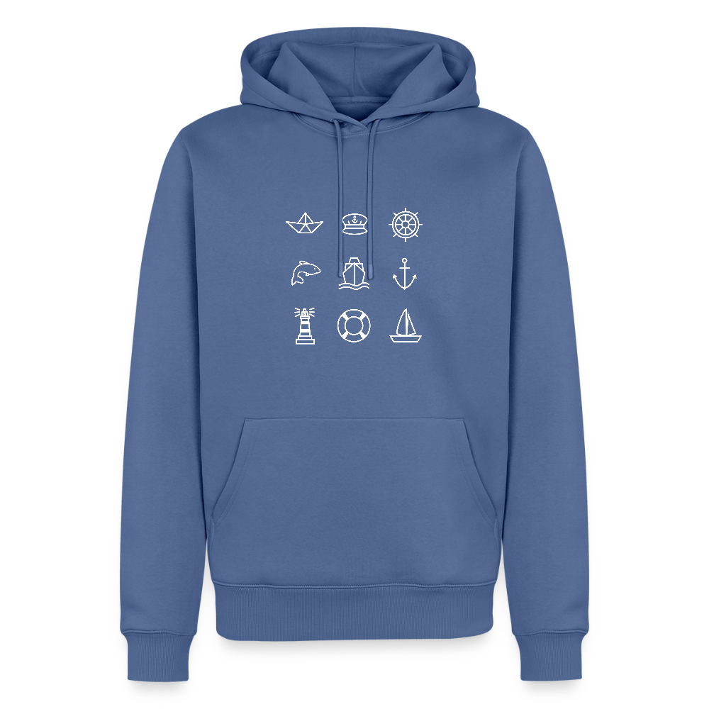 Herren Premium Hoodie - Nautik Doodles (weiss) - Taubenblau