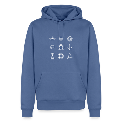 Herren Premium Hoodie - Nautik Doodles (weiss) - Taubenblau