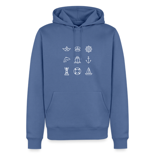 Herren Premium Hoodie - Nautik Doodles (weiss) - Taubenblau