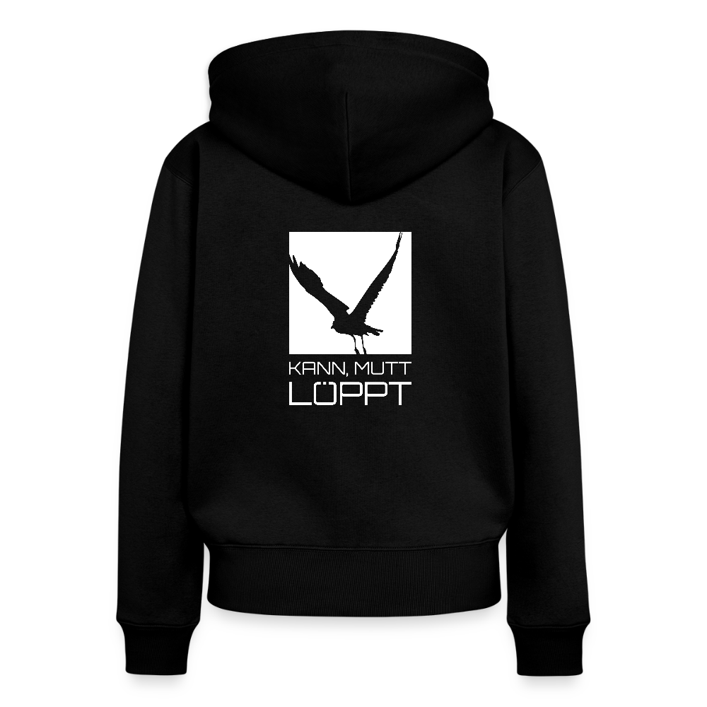 Frauen Premium Kapuzenjacke - kann, mutt, löppt - Schwarz
