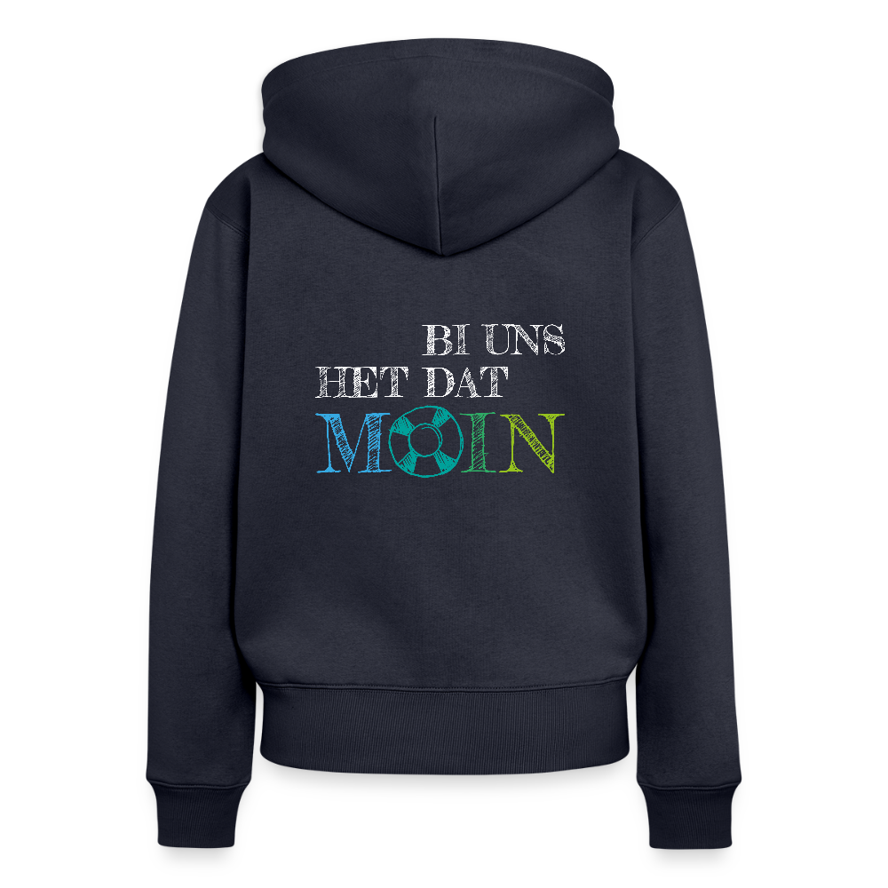 Damen Premium Kapuzenjacke - Bi uns het dat Moin (weiss) - Navy