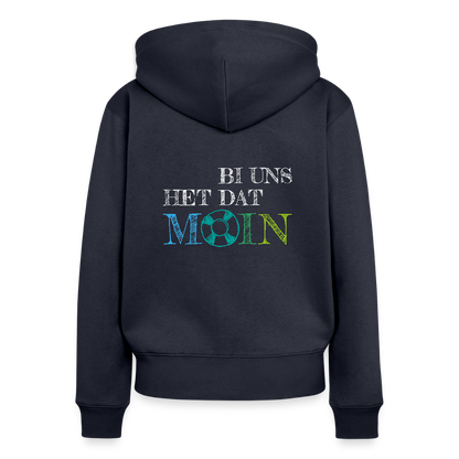 Damen Premium Kapuzenjacke - Bi uns het dat Moin (weiss) - Navy