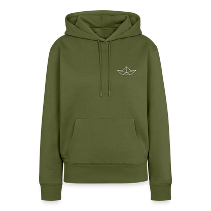 Damen Premium Hoodie - Origami Boot (weiss) - Khaki