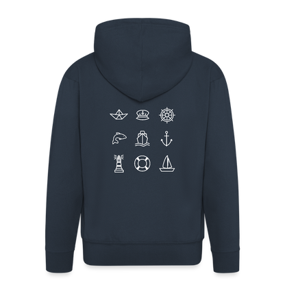 Herren Premium Kapuzenjacke - Nautik Doodles (weiss) - Navy