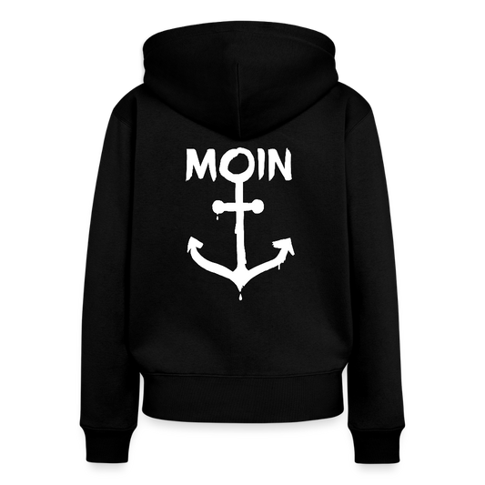 Frauen Premium Kapuzenjacke - Moin Anker (weiss) - Schwarz