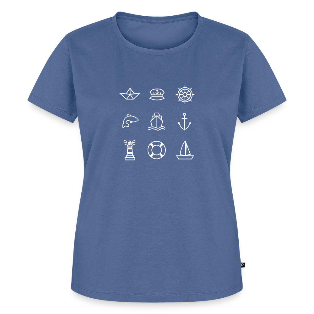 Damen Premium Bio T-Shirt - Nautik Doodles (weiss) - Taubenblau