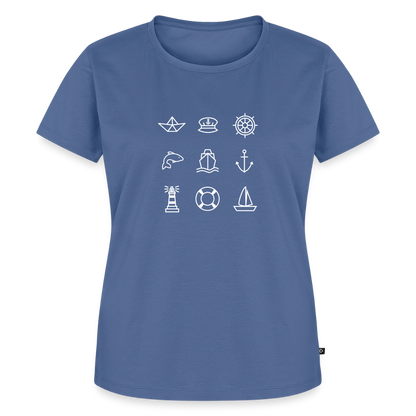 Damen Premium Bio T-Shirt - Nautik Doodles (weiss) - Taubenblau