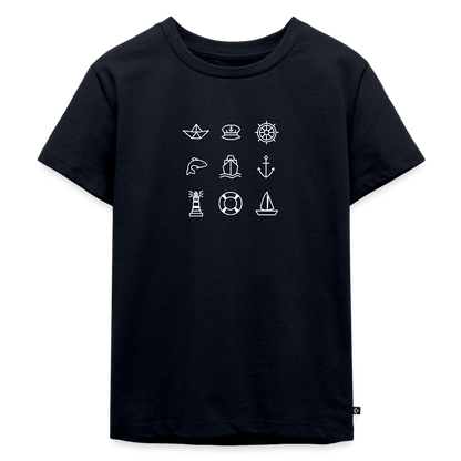 Kinder Premium T-Shirt - Nautik Doodles (weiss) - Navy