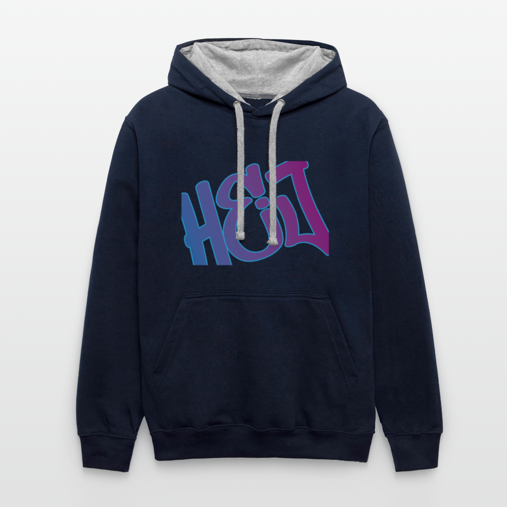 Unisex Kontrast-Hoodie - Hej - Navy/Grau meliert