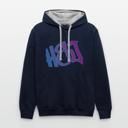 Unisex Kontrast-Hoodie - Hej - Navy/Grau meliert