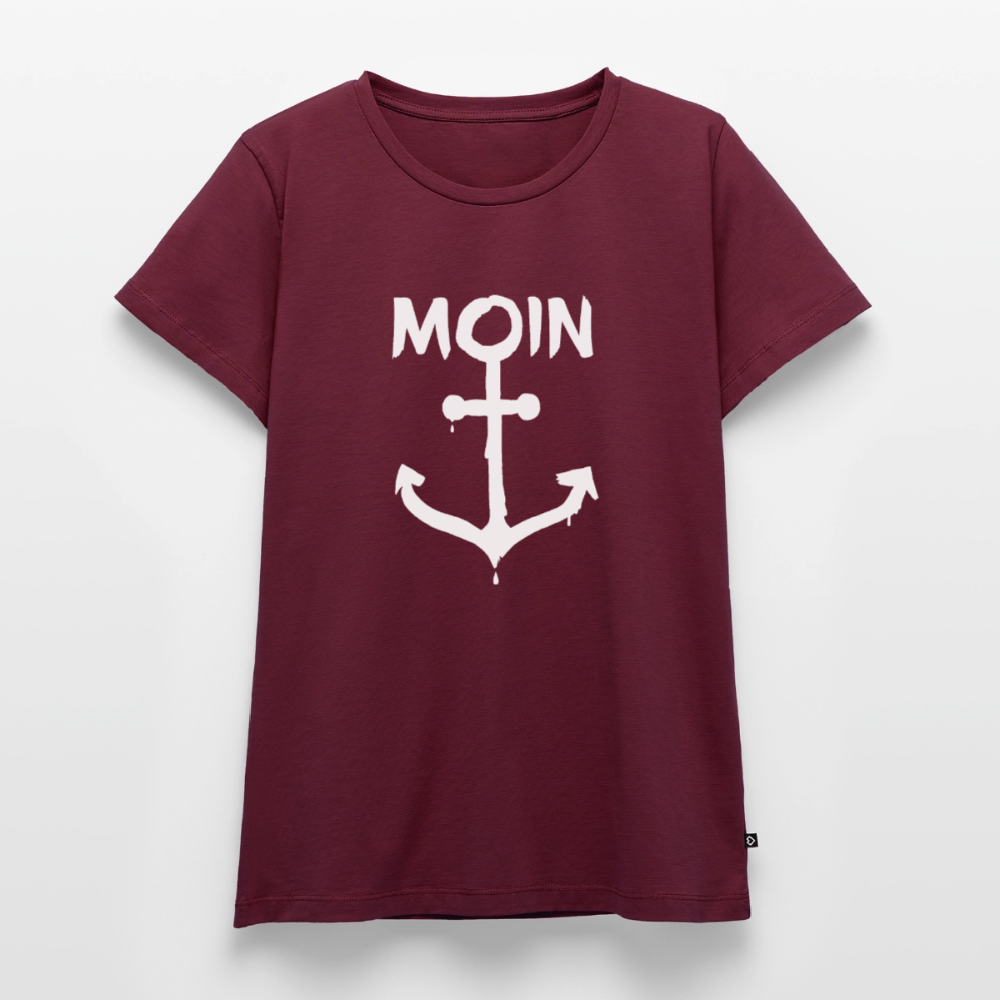Damen Premium Bio T-Shirt - Moin Anker (weiss) - Burgunderrot