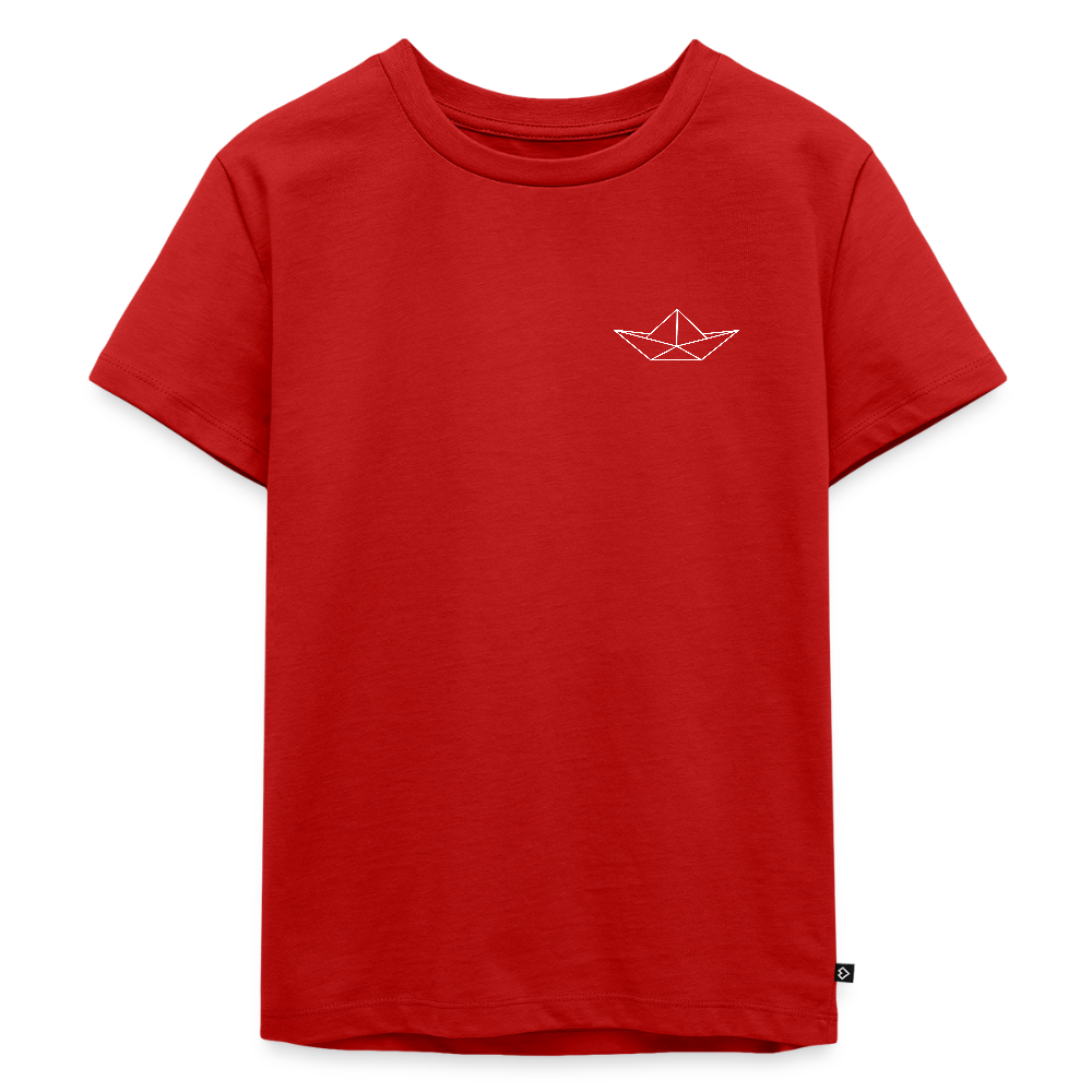 Kinder Premium T-Shirt - Origami Boot (weiss) - Rot