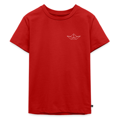 Kinder Premium T-Shirt - Origami Boot (weiss) - Rot