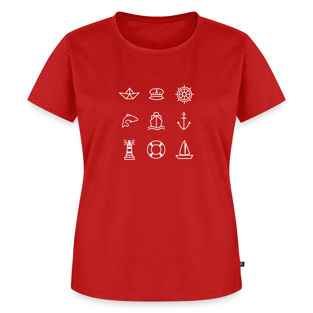 Damen Premium Bio T-Shirt - Nautik Doodles (weiss) - Rot