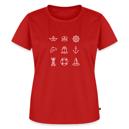 Damen Premium Bio T-Shirt - Nautik Doodles (weiss) - Rot