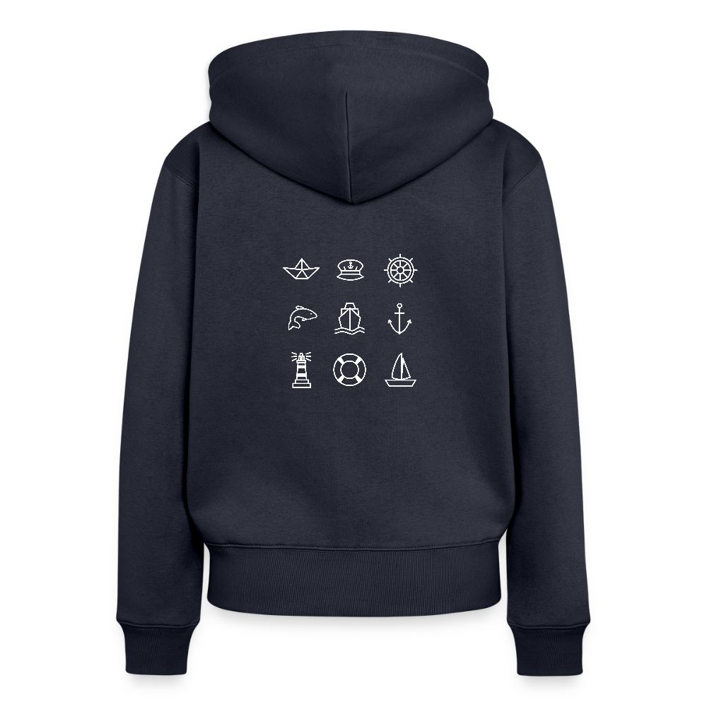 Damen Premium Kapuzenjacke - Nautik Doodles (weiss) - Navy