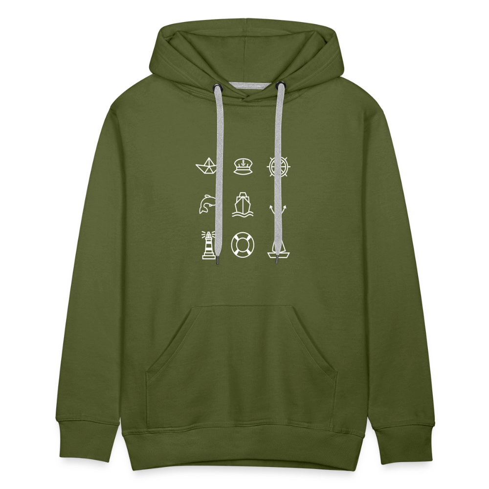 Herren Premium Hoodie - Nautik Doodles (weiss) - Olivgrün
