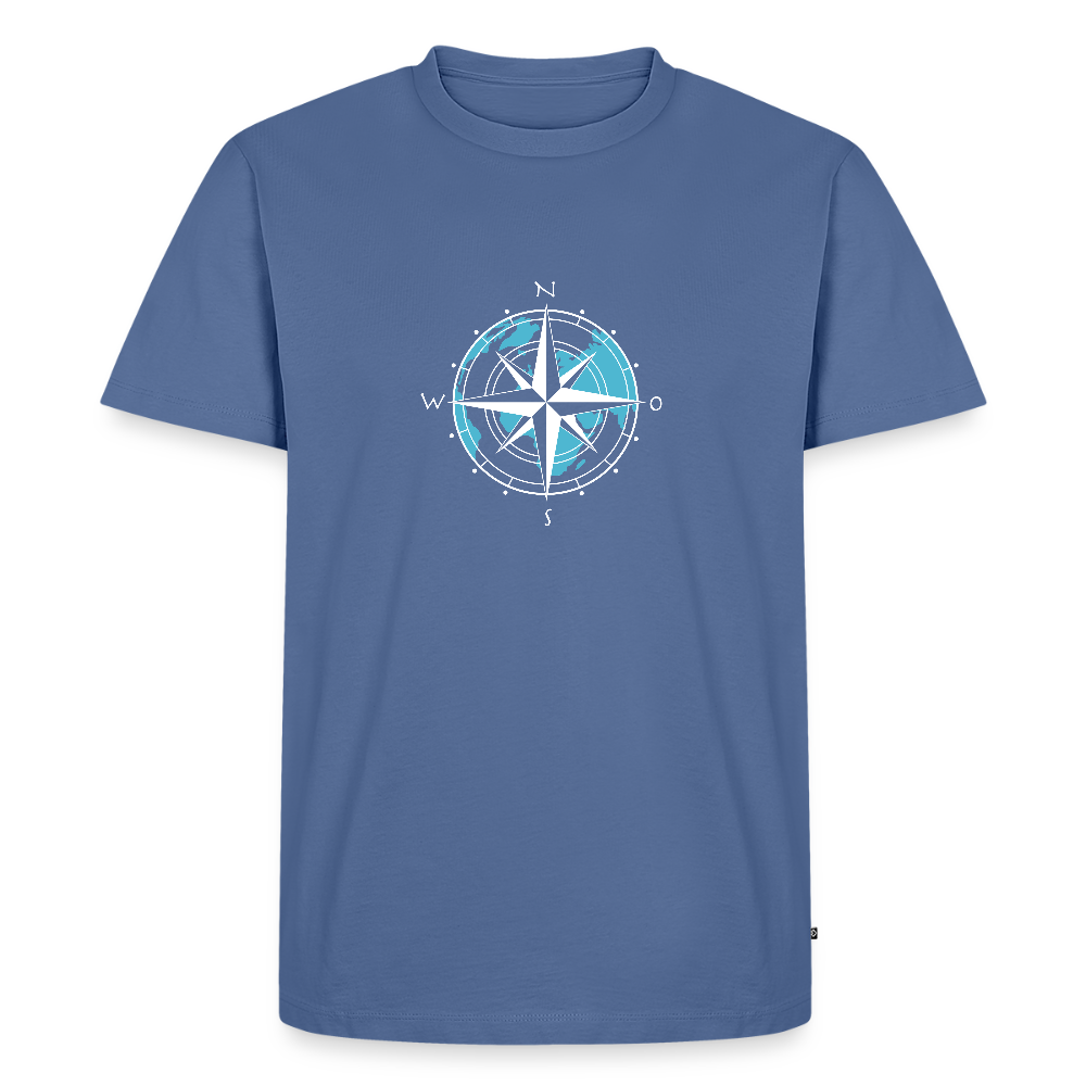 Herren Premium Bio T-Shirt - Kompass (weiss) - Taubenblau
