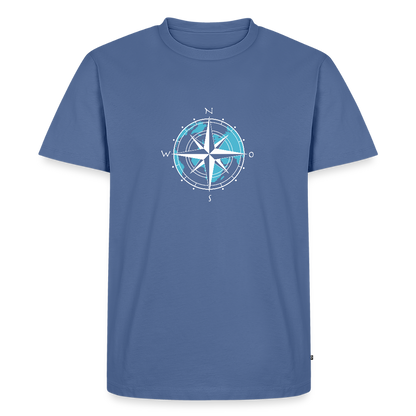Herren Premium Bio T-Shirt - Kompass (weiss) - Taubenblau