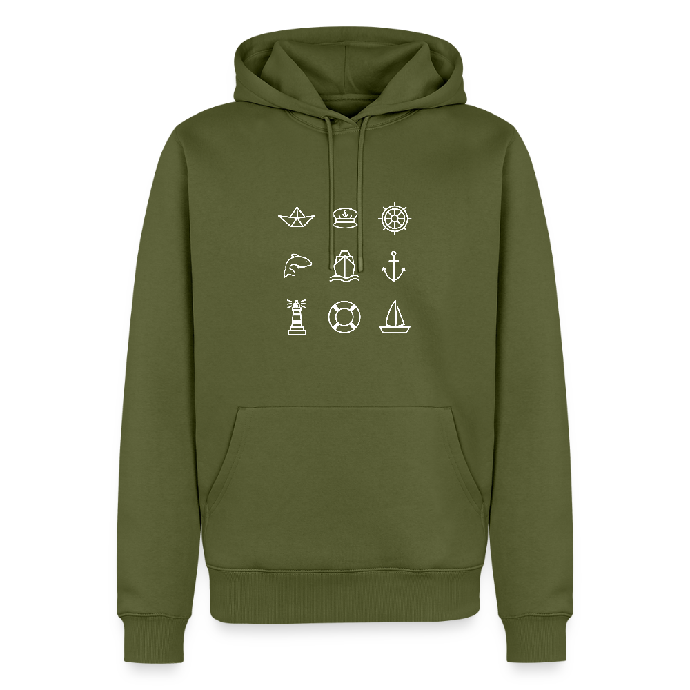 Herren Premium Hoodie - Nautik Doodles (weiss) - Khaki