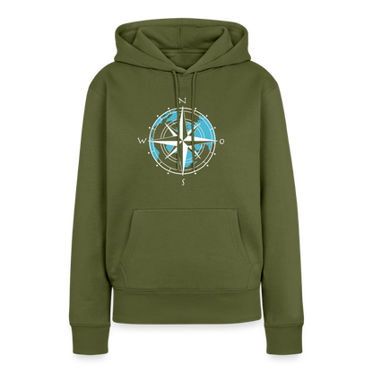 Damen Premium Hoodie - Kompass (weiss) - Khaki