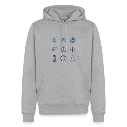 Herren Premium Hoodie - Nautik Doodles - Grau meliert